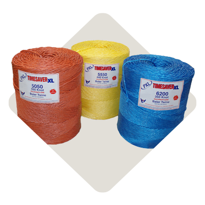 Red, yellow, and blue baling twine.