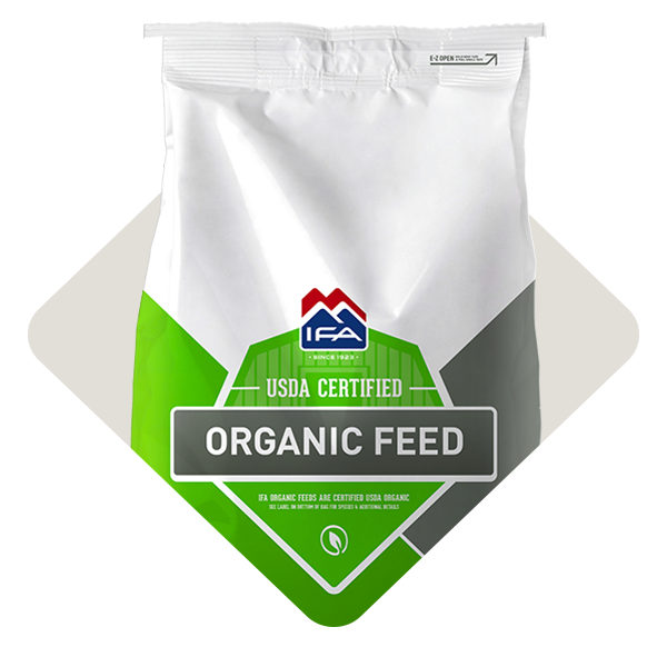 A bag of IFA USDA certified organic feed.