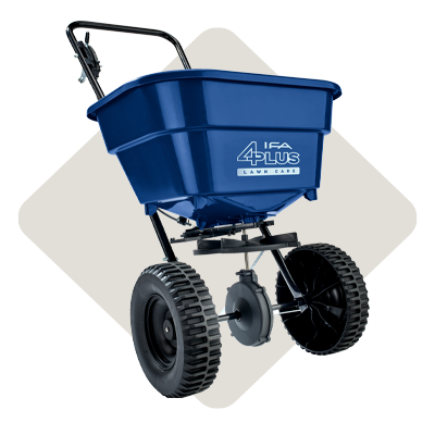 A navy blue IFA 4Plus garden spreader.
